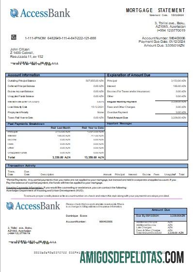 Declaração de hipoteca do Azerbaijão Access Bank amostra